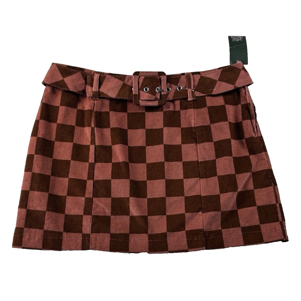 Wild Fable‎ Monochrome Corduroy Checkerboard Belted Mini Skirt NWT Size 12